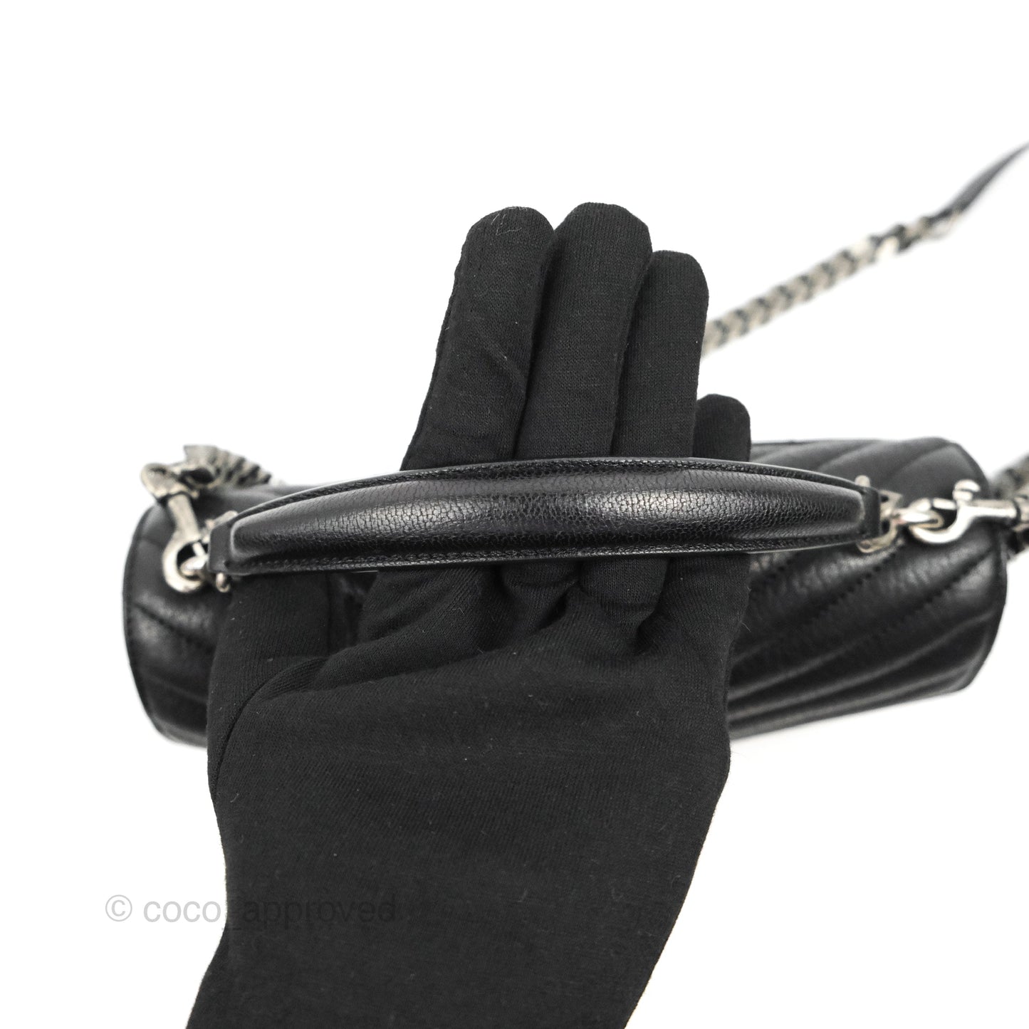 Saint Laurent Chevron Medium College Black Chain Bag Ruthenium Hardware