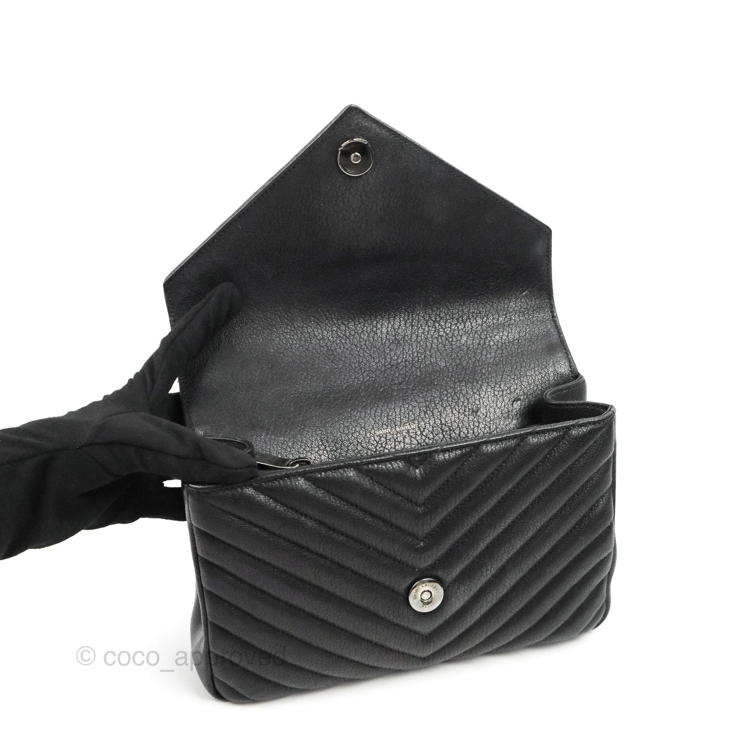 Saint Laurent Chevron Medium College Black Chain Bag Ruthenium Hardware