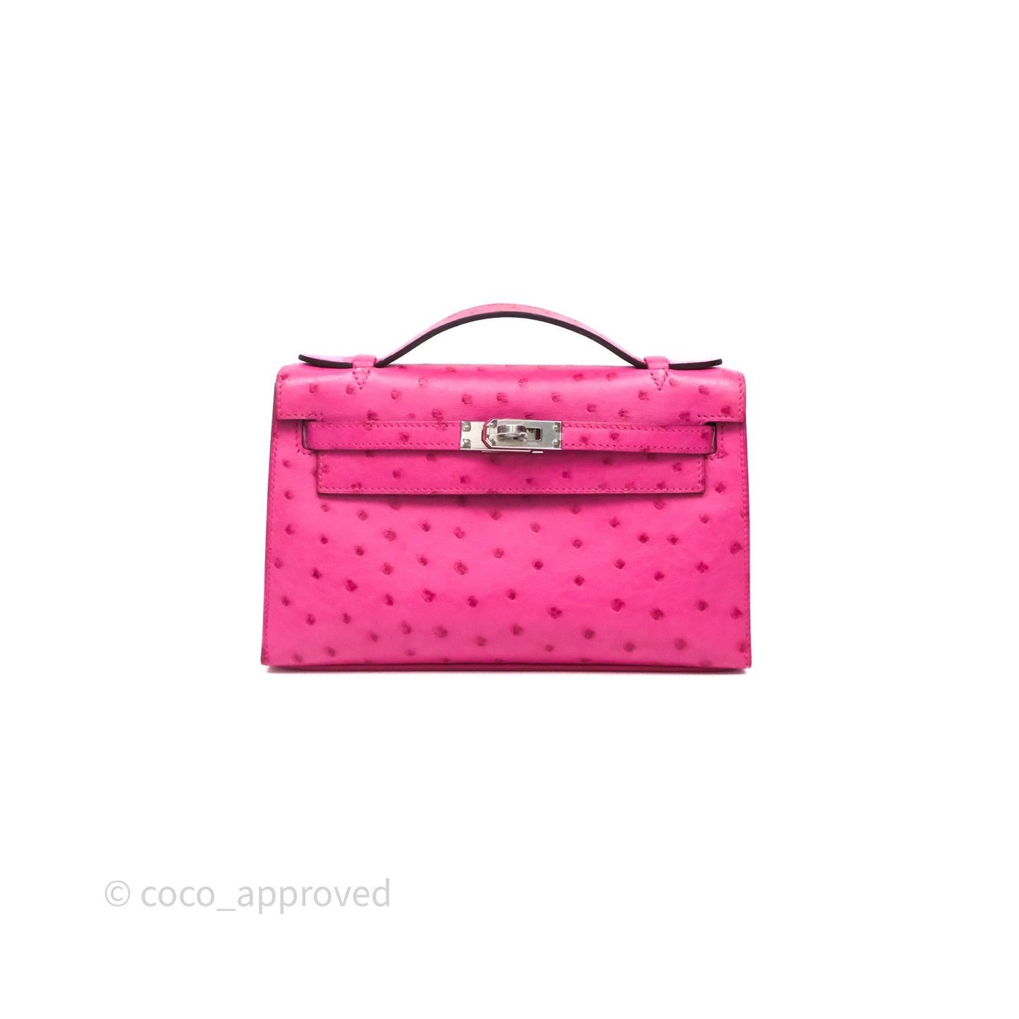 Hermès Kelly Pochette Clutch Rose Tyrien Ostrich Palladium Hardware