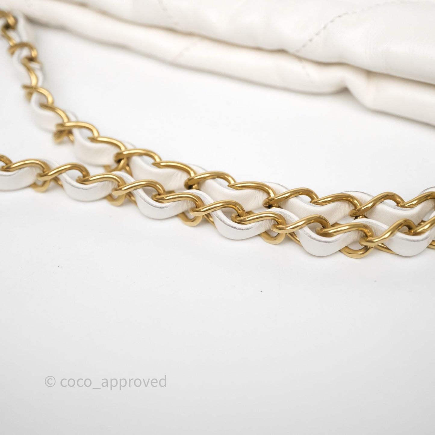 Chanel 22 Small White Shiny Crumpled Calfskin Aged Gold Hardware