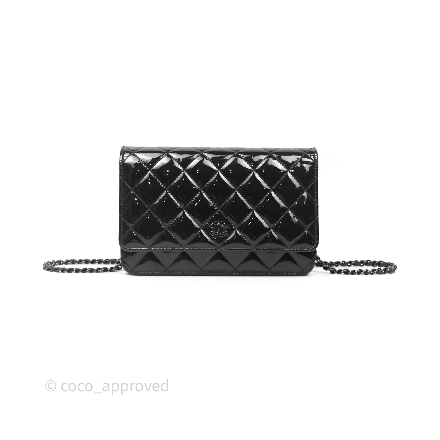 Chanel Quilted Wallet on Chain WOC Patent Leather So Black