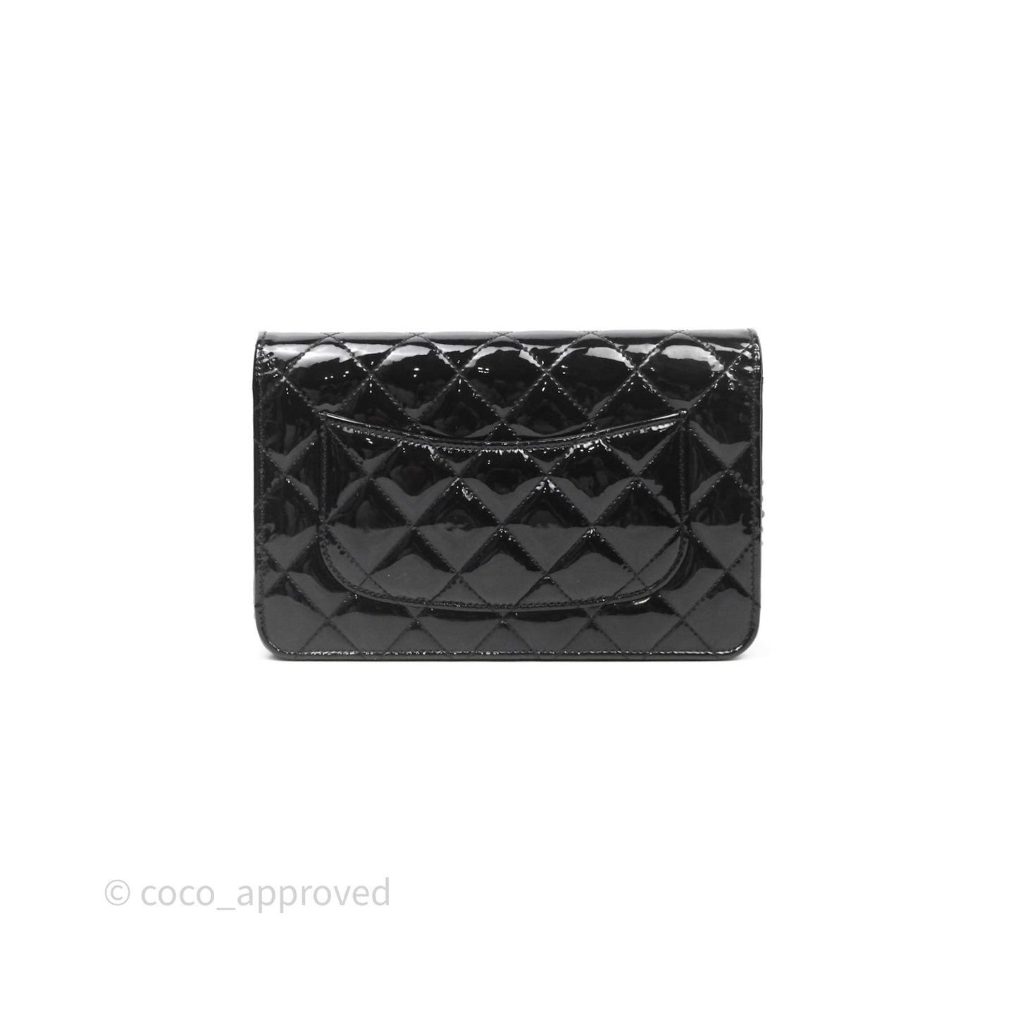 Chanel Quilted Wallet on Chain WOC Patent Leather So Black