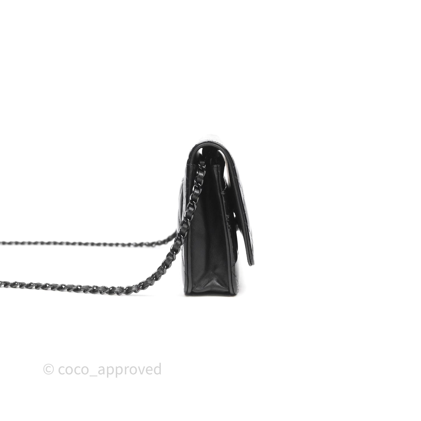 Chanel Quilted Wallet on Chain WOC Patent Leather So Black