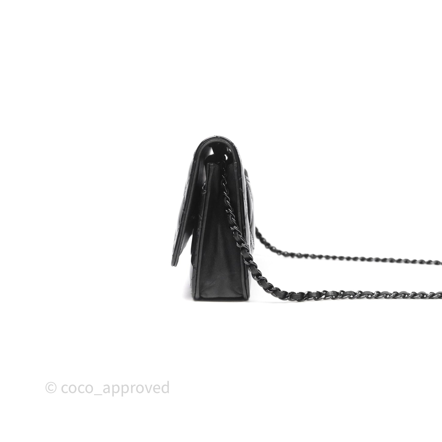 Chanel Quilted Wallet on Chain WOC Patent Leather So Black