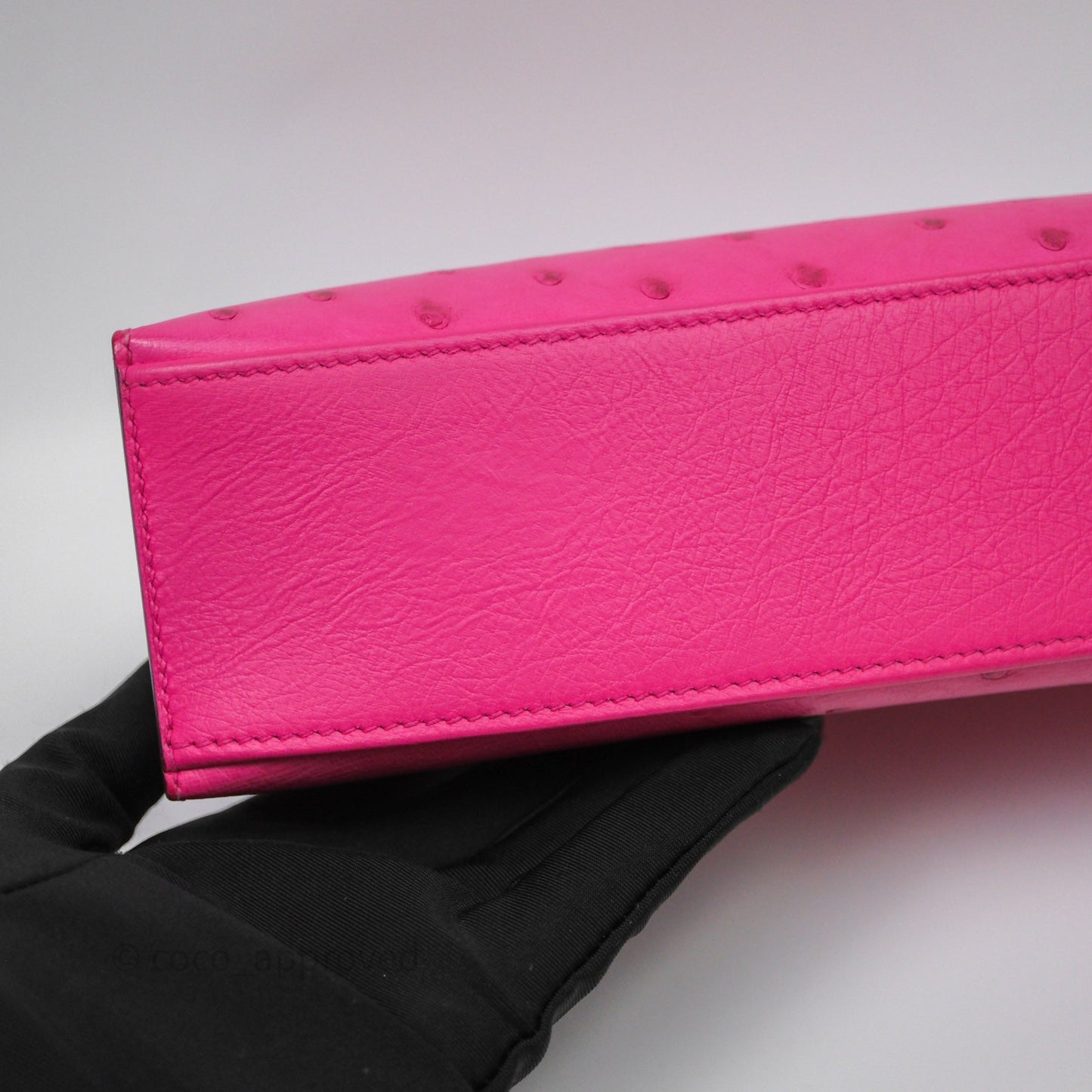 Hermès Kelly Pochette Clutch Rose Tyrien Ostrich Palladium Hardware