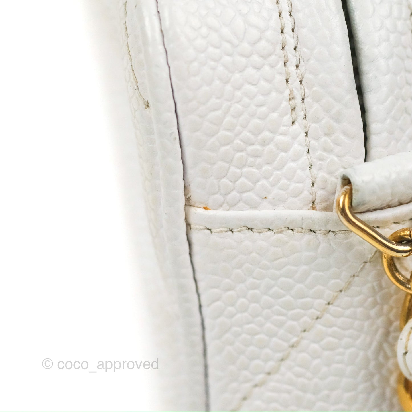 Chanel Chevron Quilted Tassel Camera Case White Caviar Gold Hardware