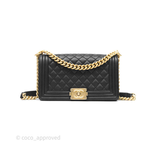 Chanel Medium Boy Quilted Black Calfskin Aged Gold Hardware