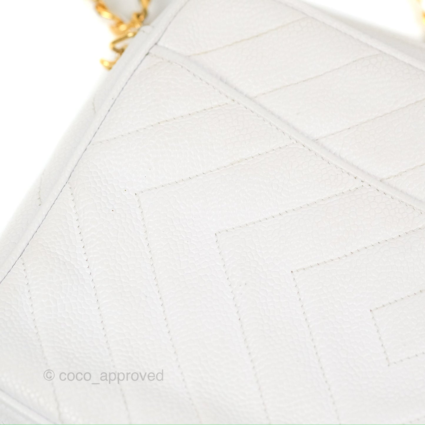 Chanel Chevron Quilted Tassel Camera Case White Caviar Gold Hardware