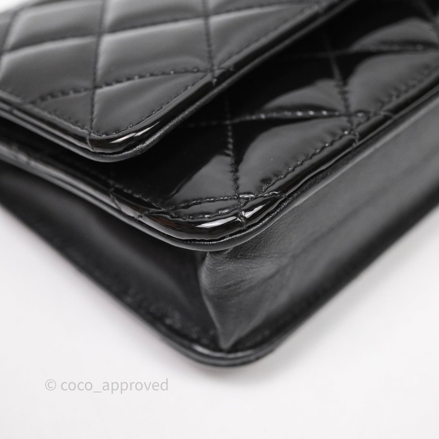Chanel Quilted Wallet on Chain WOC Patent Leather So Black