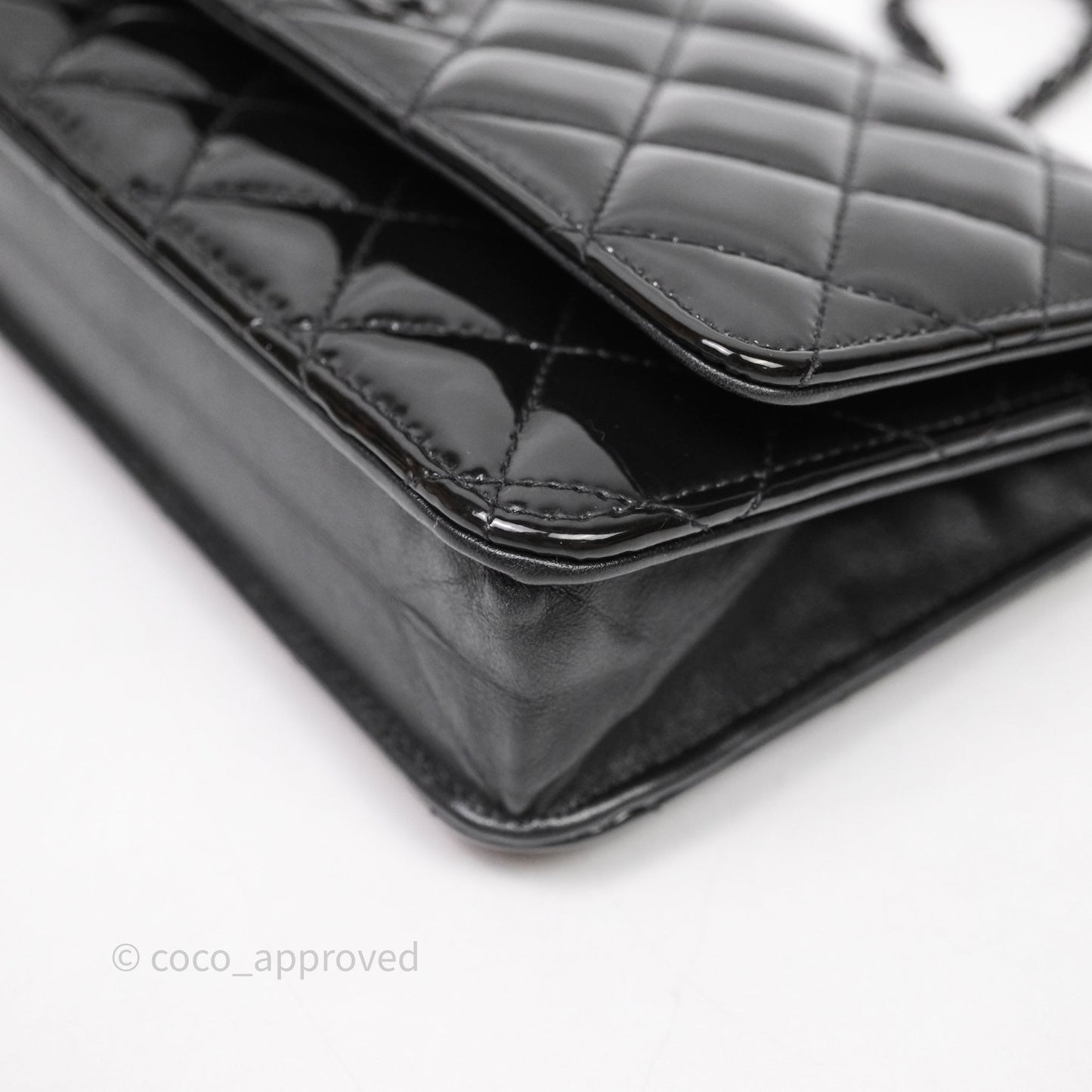 Chanel Quilted Wallet on Chain WOC Patent Leather So Black
