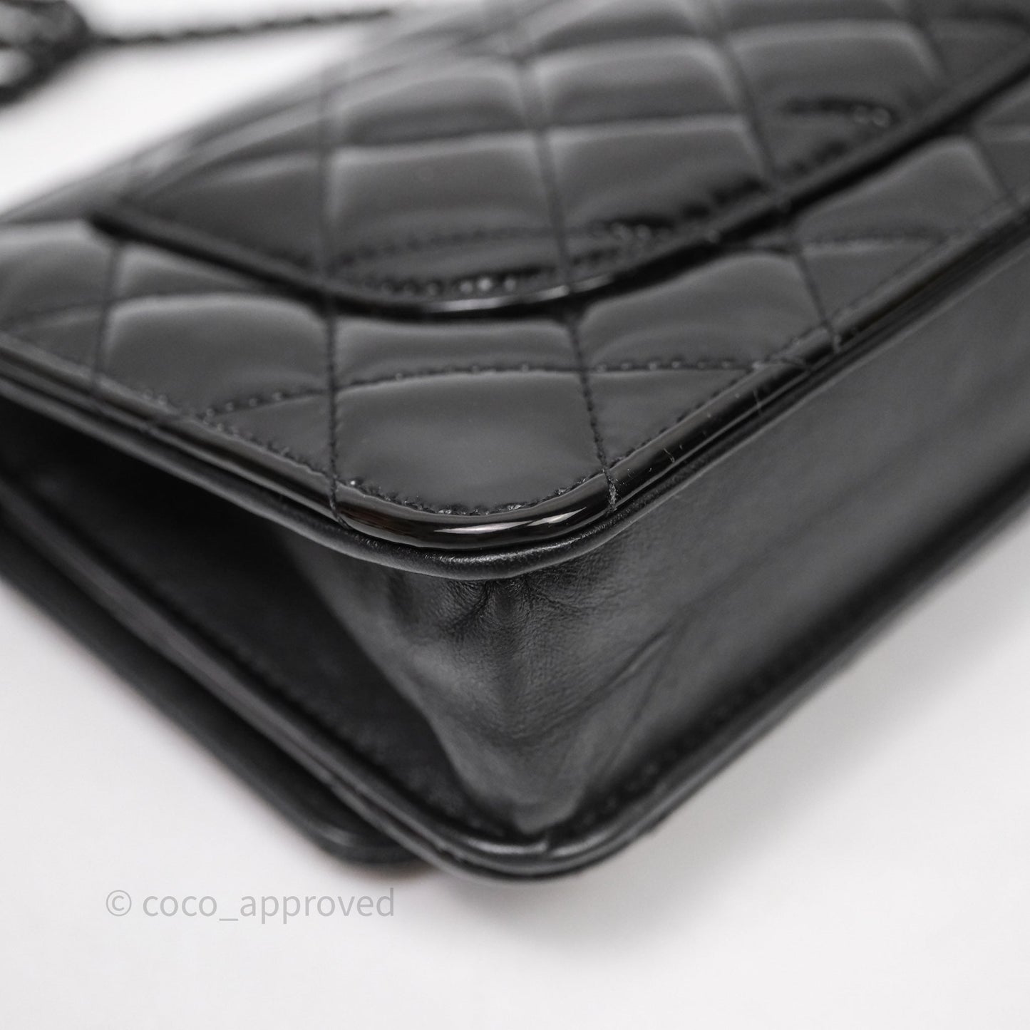 Chanel Quilted Wallet on Chain WOC Patent Leather So Black