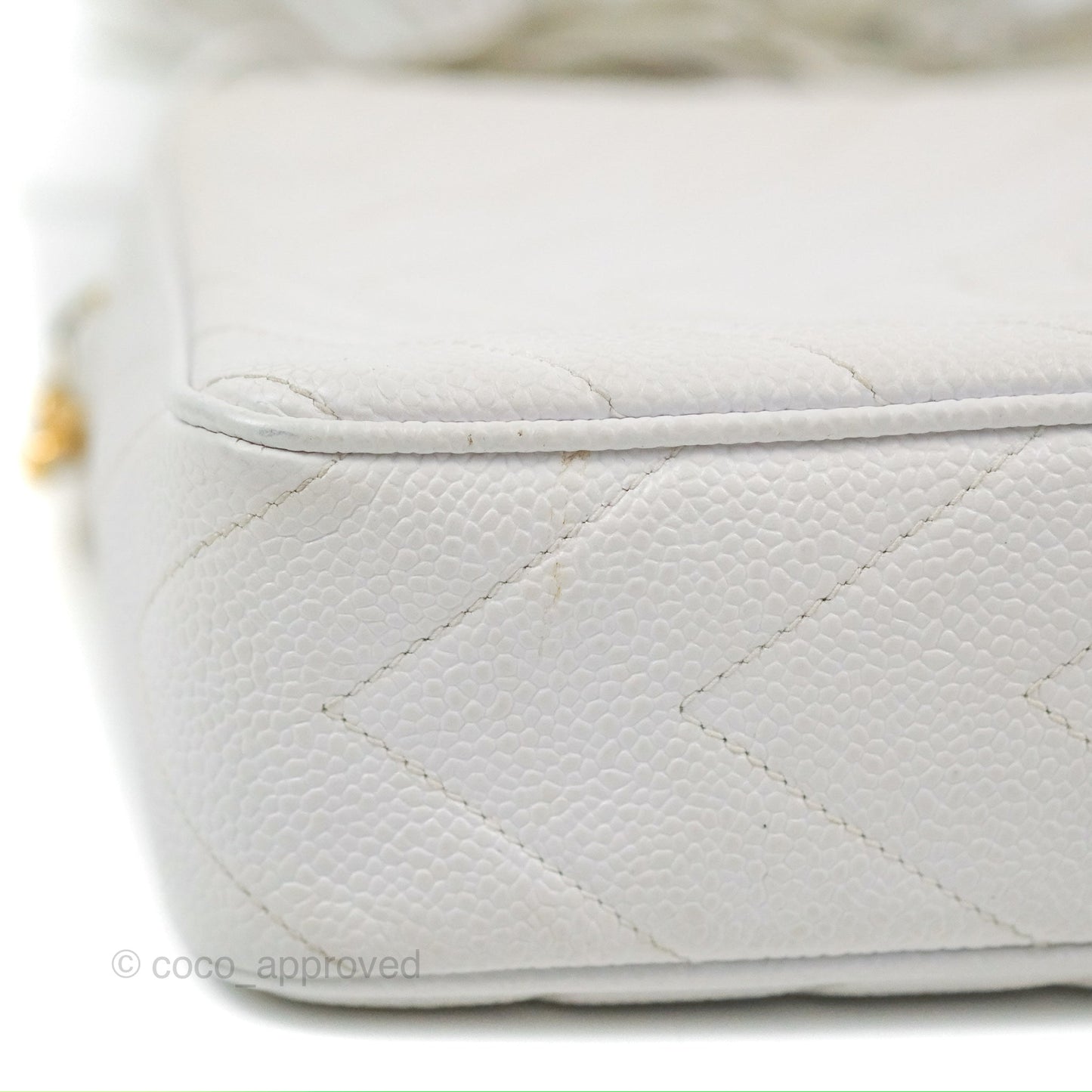 Chanel Chevron Quilted Tassel Camera Case White Caviar Gold Hardware