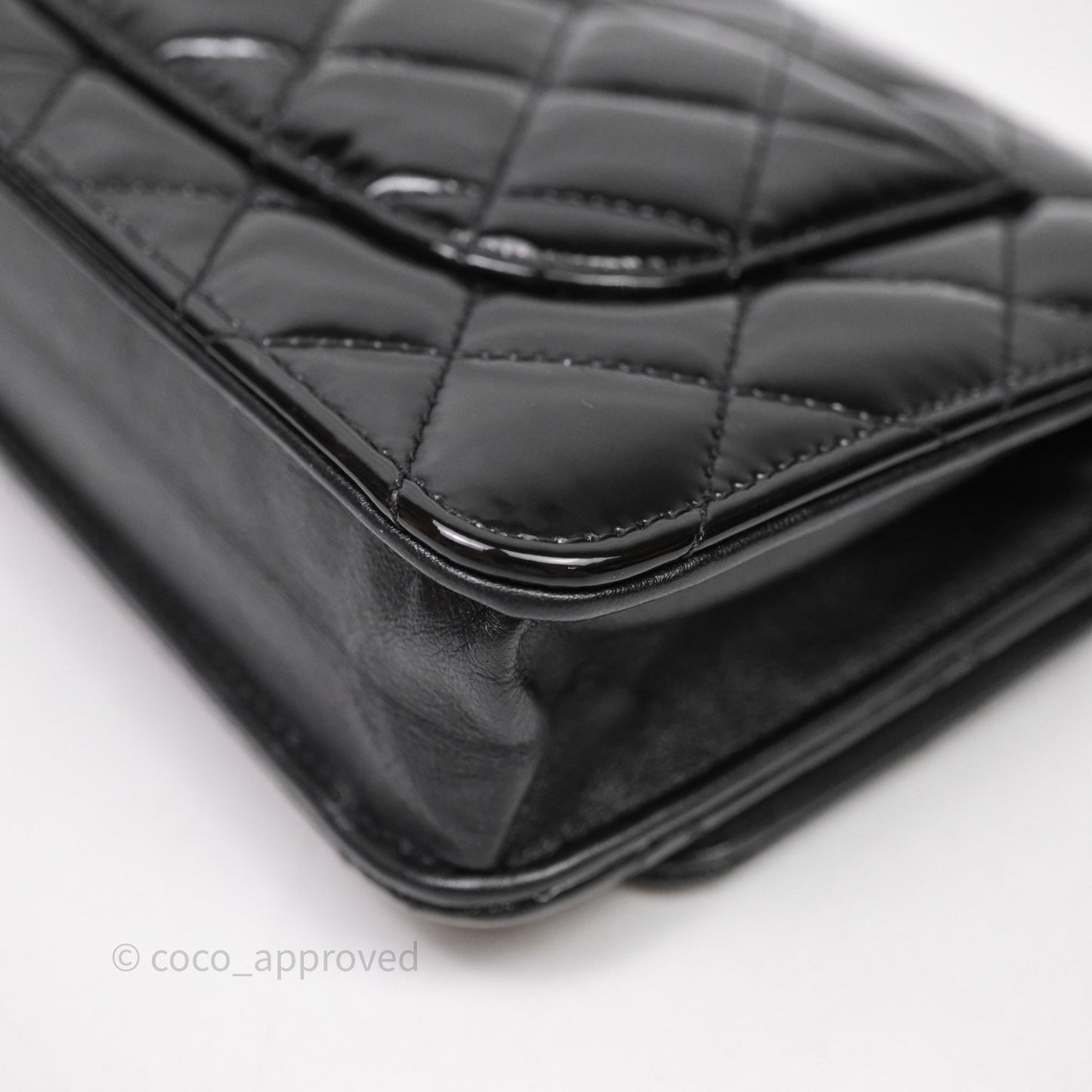 Chanel Quilted Wallet on Chain WOC Patent Leather So Black
