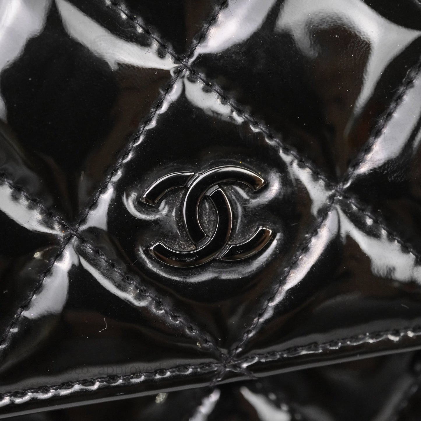Chanel Quilted Wallet on Chain WOC Patent Leather So Black