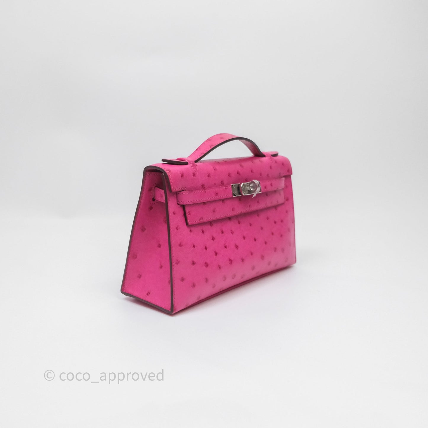 Hermès Kelly Pochette Clutch Rose Tyrien Ostrich Palladium Hardware
