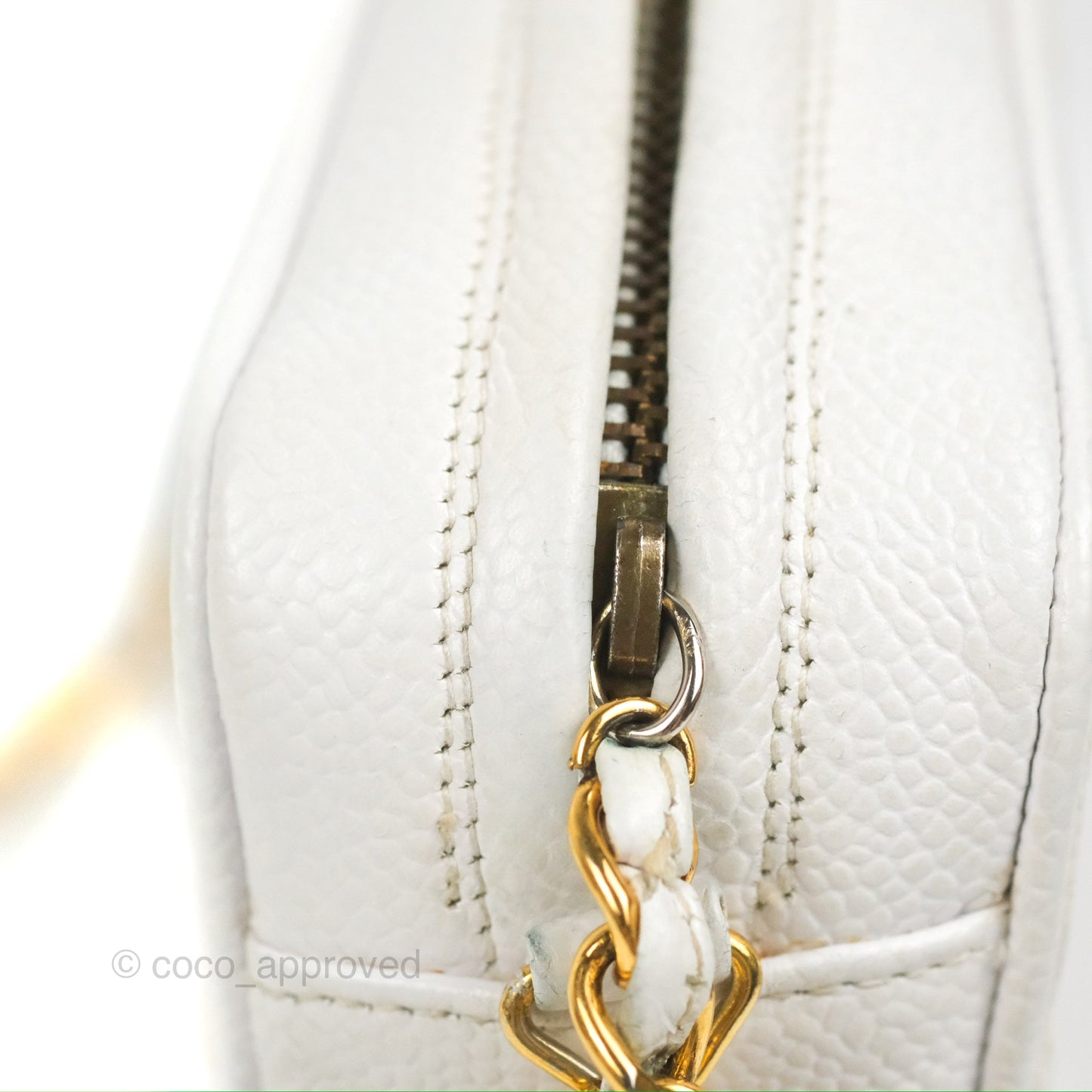 Chanel Chevron Quilted Tassel Camera Case White Caviar Gold Hardware