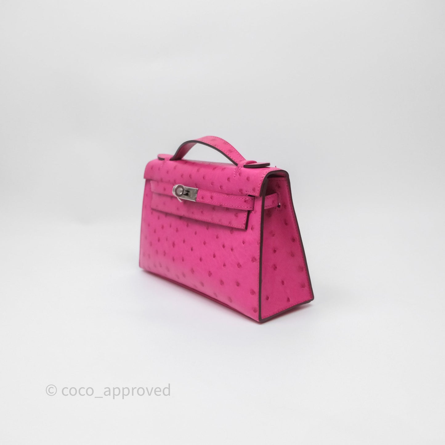 Hermès Kelly Pochette Clutch Rose Tyrien Ostrich Palladium Hardware