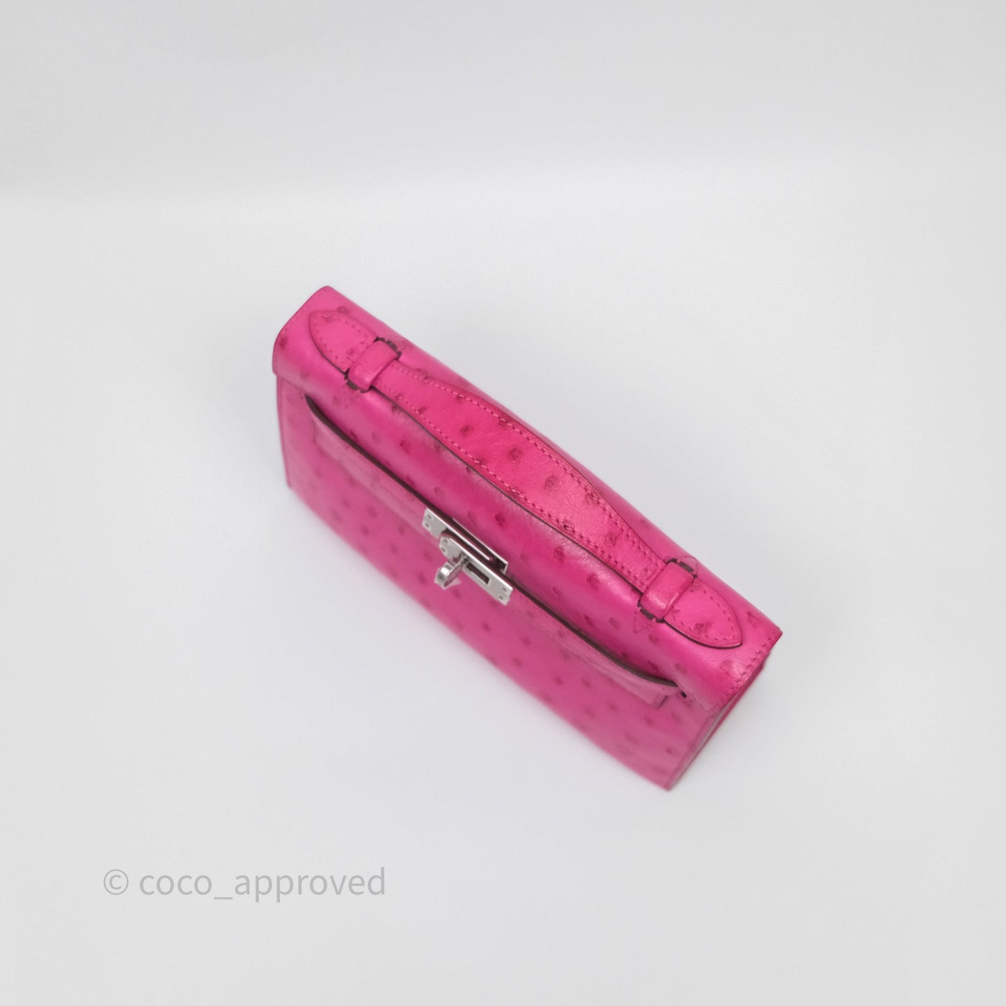 Hermès Kelly Pochette Clutch Rose Tyrien Ostrich Palladium Hardware