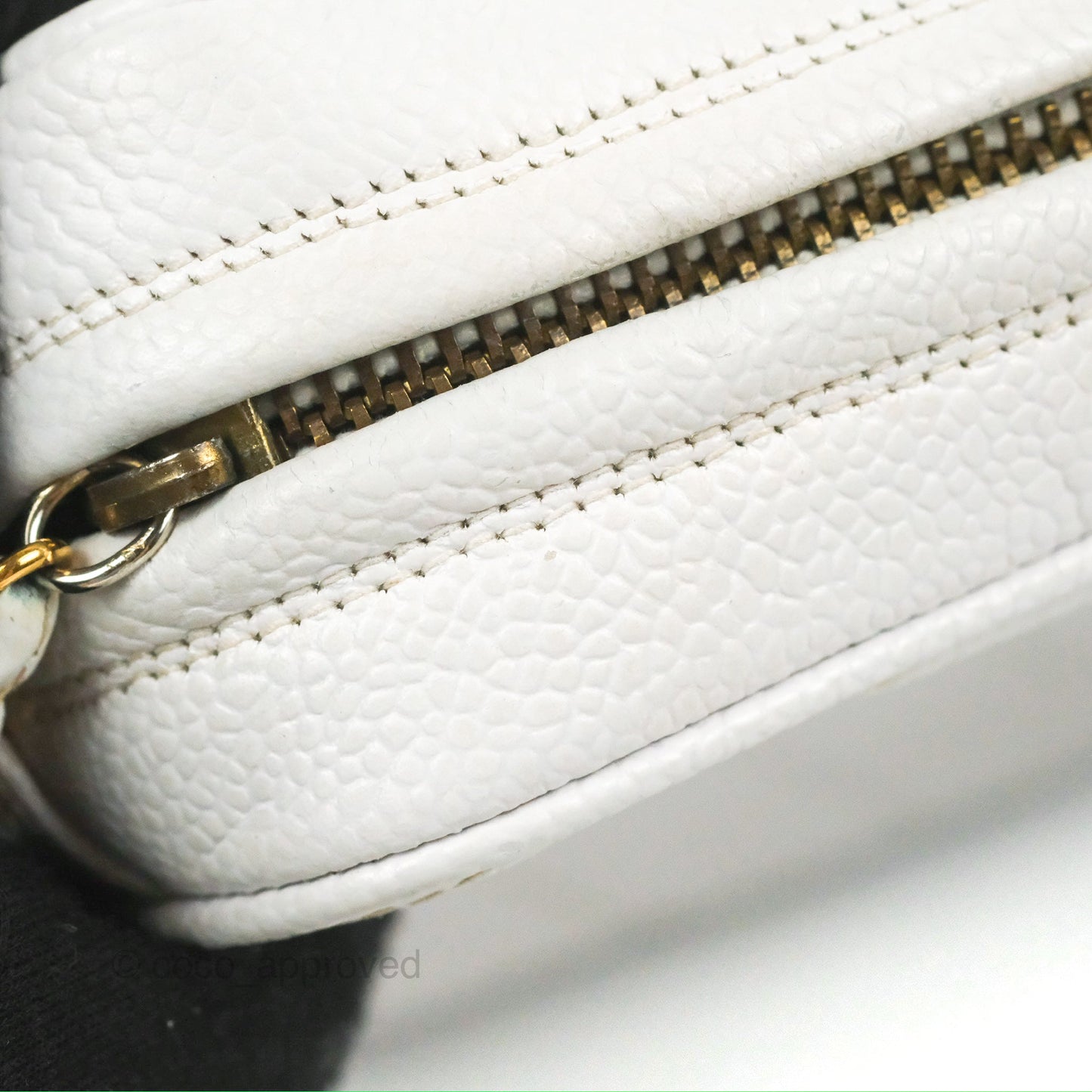 Chanel Chevron Quilted Tassel Camera Case White Caviar Gold Hardware