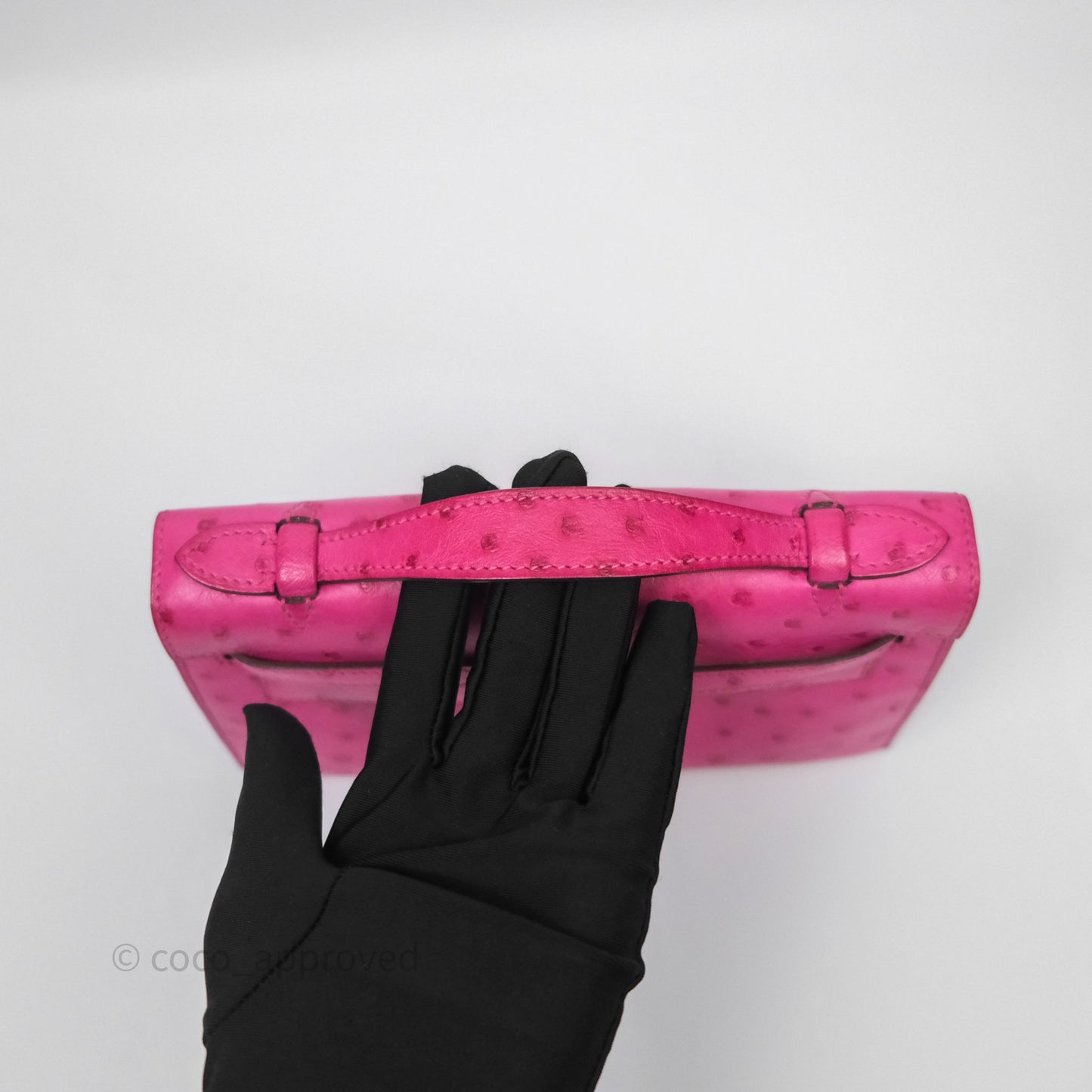 Hermès Kelly Pochette Clutch Rose Tyrien Ostrich Palladium Hardware