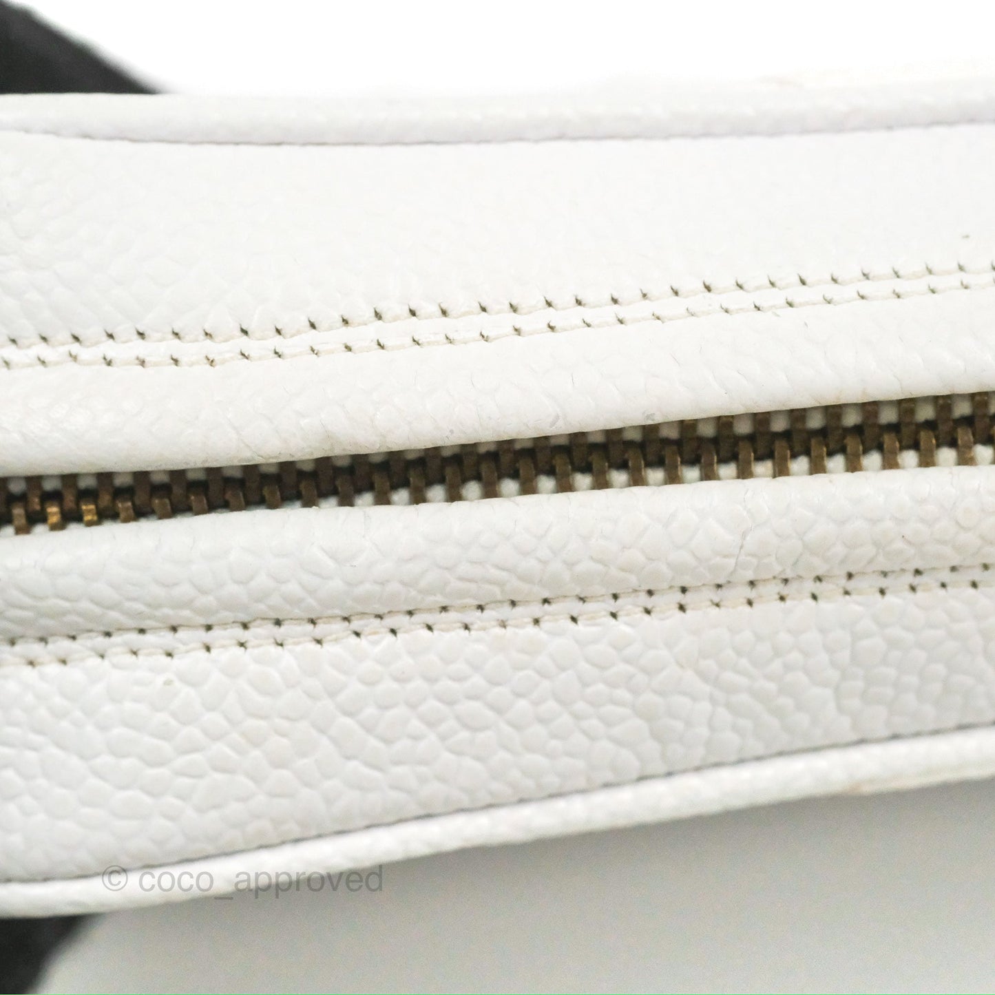 Chanel Chevron Quilted Tassel Camera Case White Caviar Gold Hardware