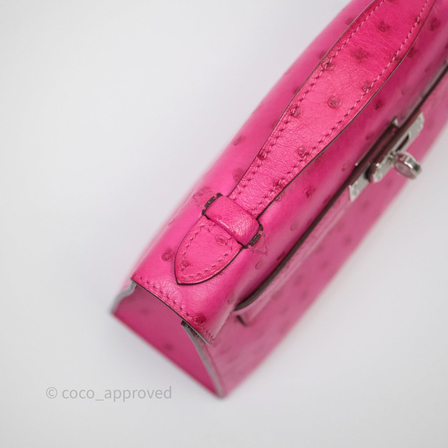Hermès Kelly Pochette Clutch Rose Tyrien Ostrich Palladium Hardware