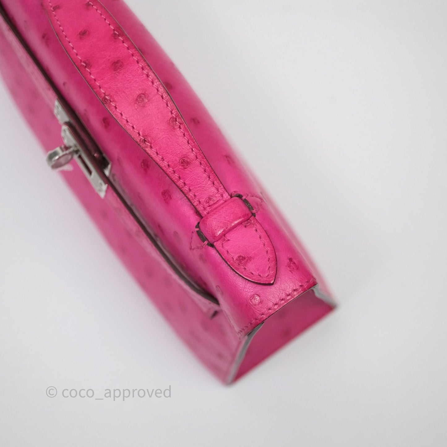 Hermès Kelly Pochette Clutch Rose Tyrien Ostrich Palladium Hardware
