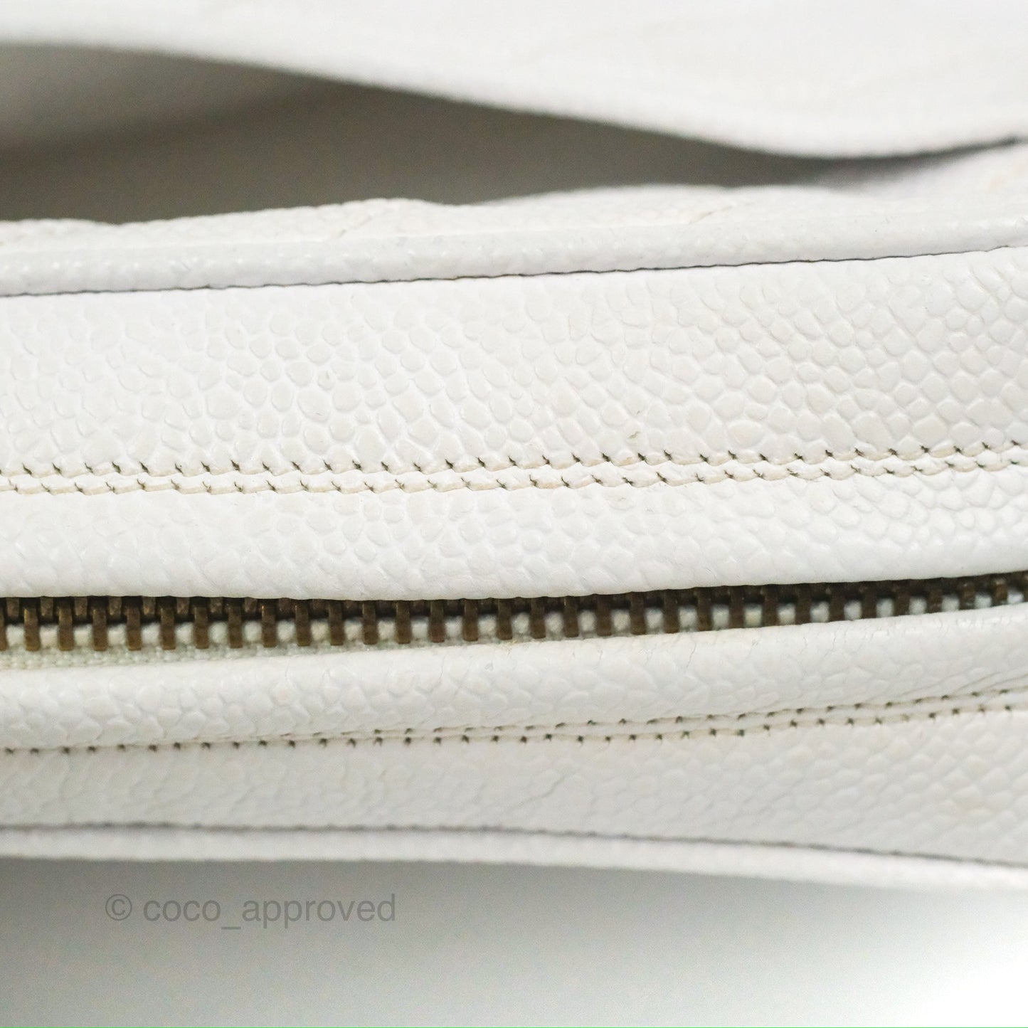 Chanel Chevron Quilted Tassel Camera Case White Caviar Gold Hardware
