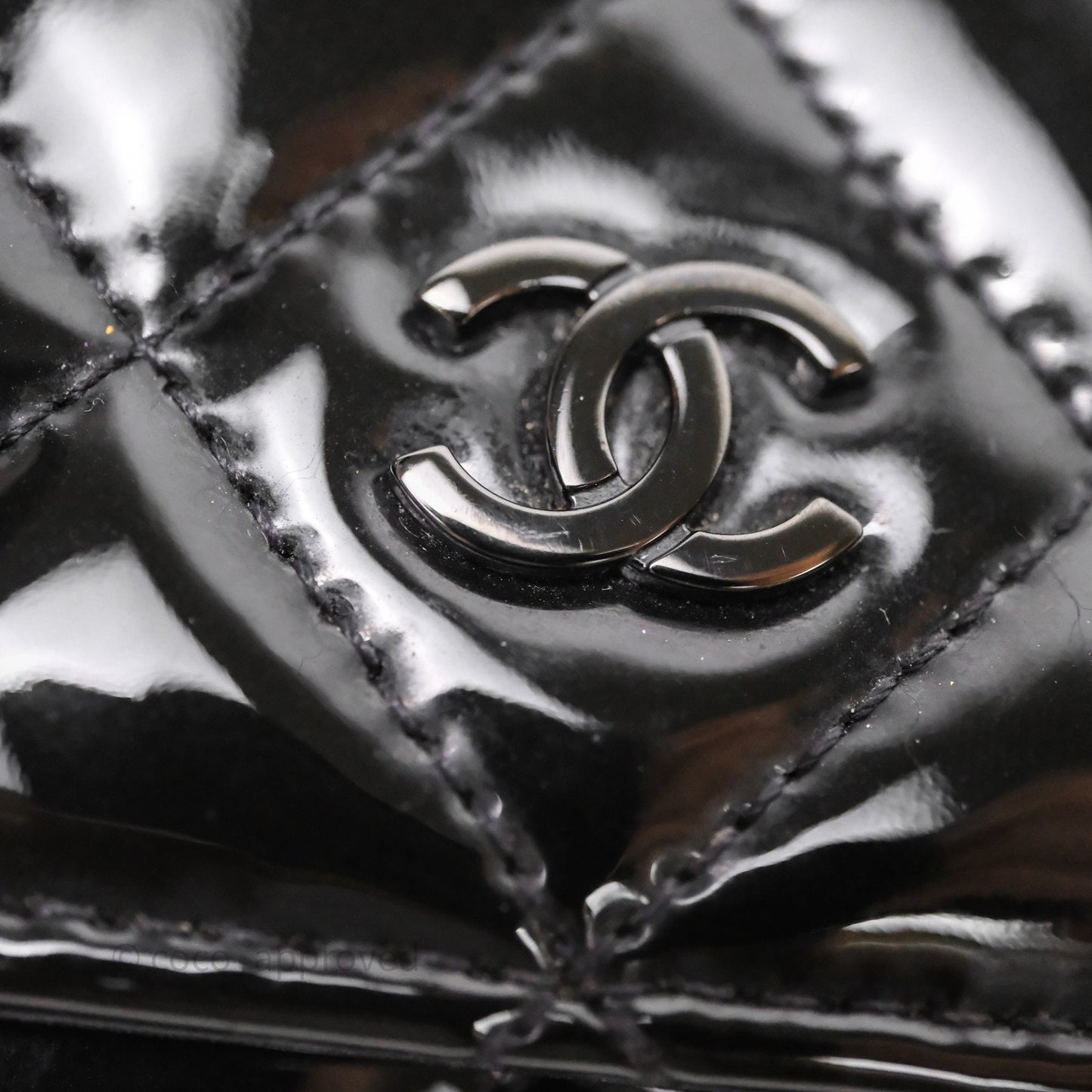 Chanel Quilted Wallet on Chain WOC Patent Leather So Black