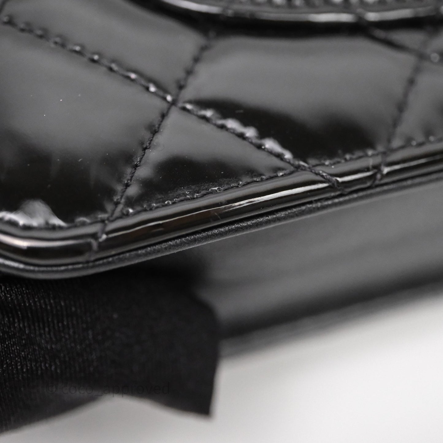 Chanel Quilted Wallet on Chain WOC Patent Leather So Black