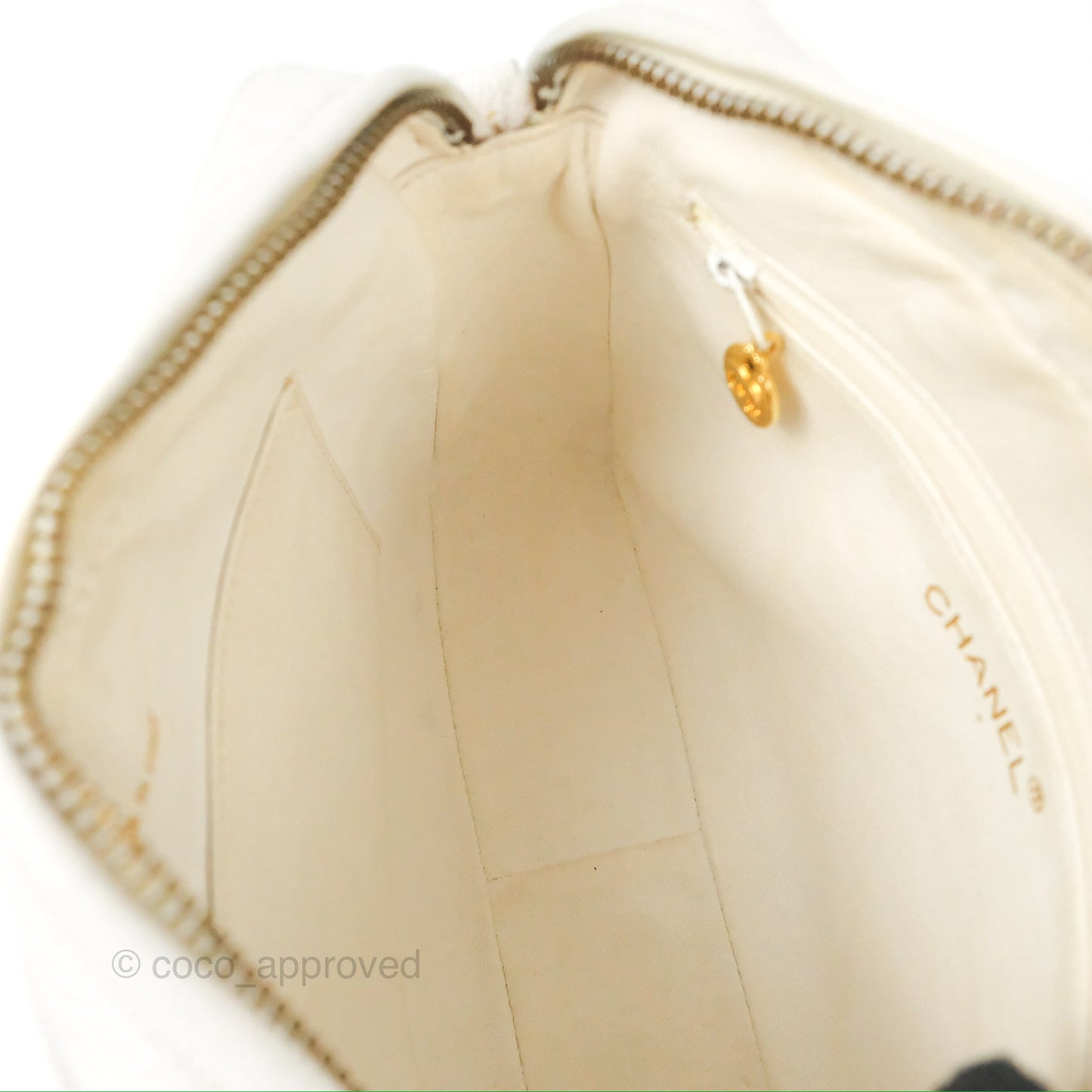 Chanel Chevron Quilted Tassel Camera Case White Caviar Gold Hardware