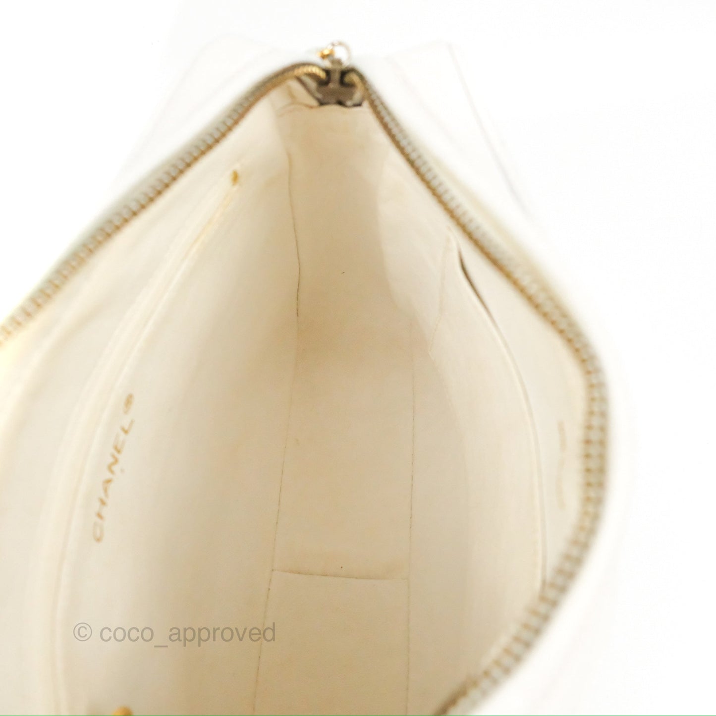 Chanel Chevron Quilted Tassel Camera Case White Caviar Gold Hardware