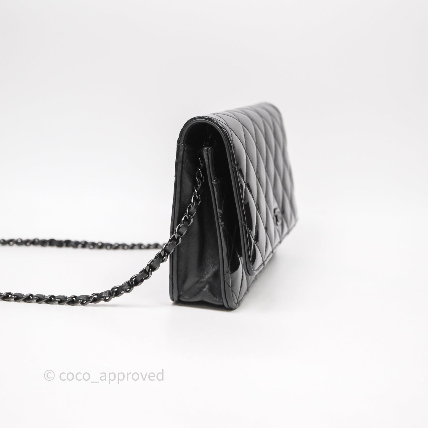 Chanel Quilted Wallet on Chain WOC Patent Leather So Black
