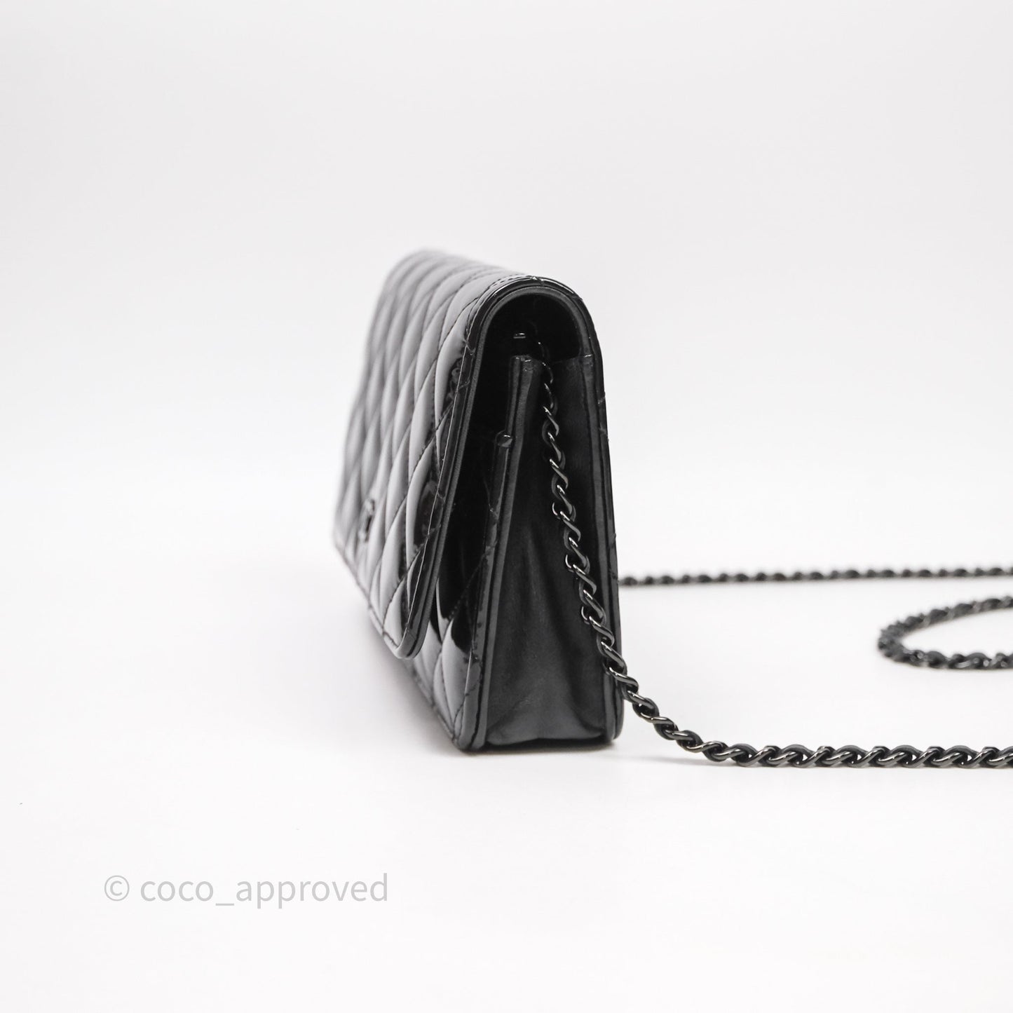 Chanel Quilted Wallet on Chain WOC Patent Leather So Black