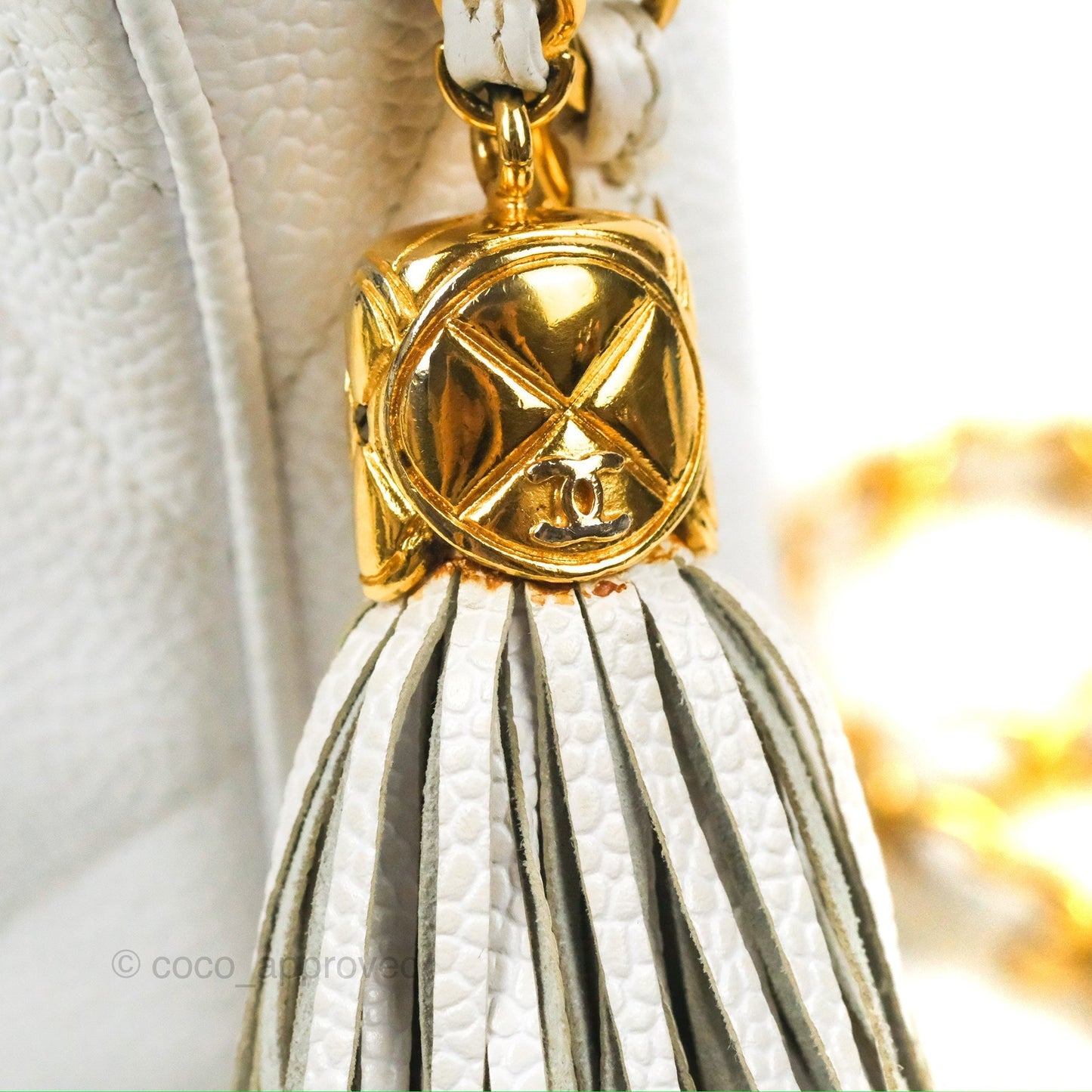 Chanel Chevron Quilted Tassel Camera Case White Caviar Gold Hardware