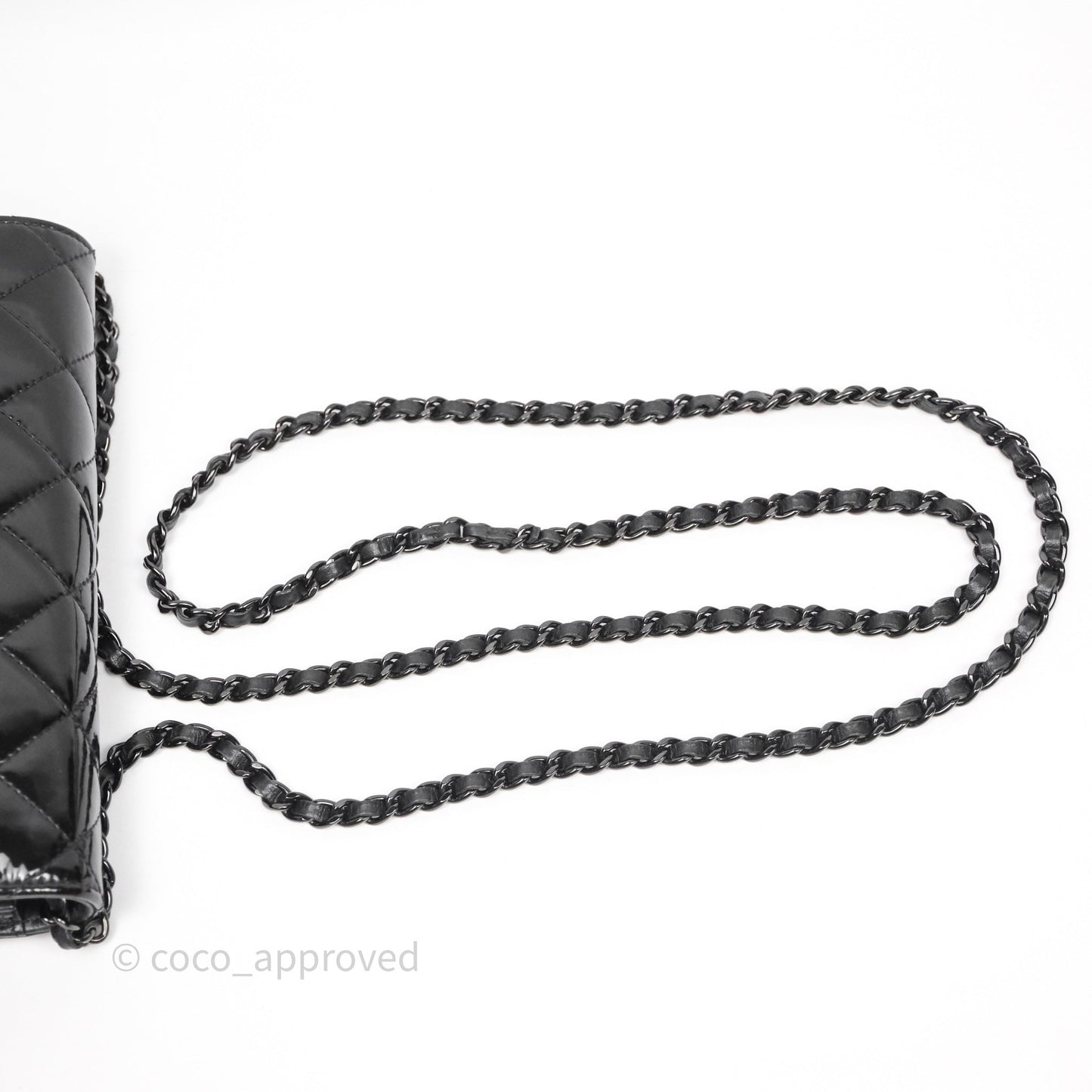 Chanel Quilted Wallet on Chain WOC Patent Leather So Black