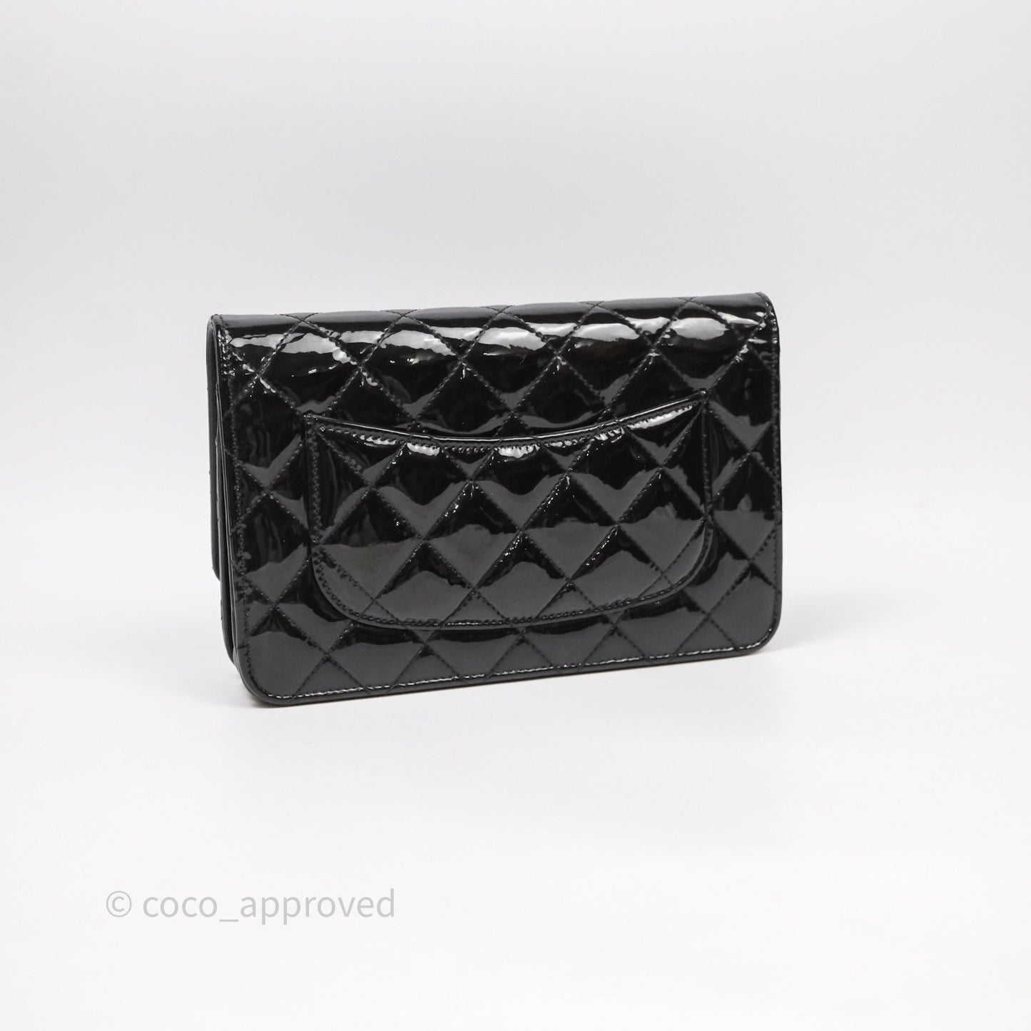 Chanel Quilted Wallet on Chain WOC Patent Leather So Black
