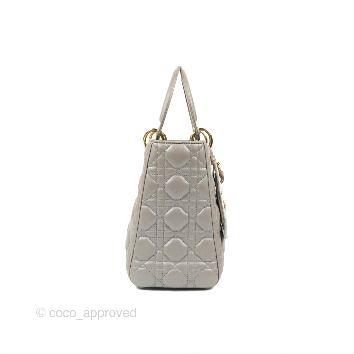 Christian Dior Medium Lady Dior Grey Lambskin Gold Hardware Fox Charm