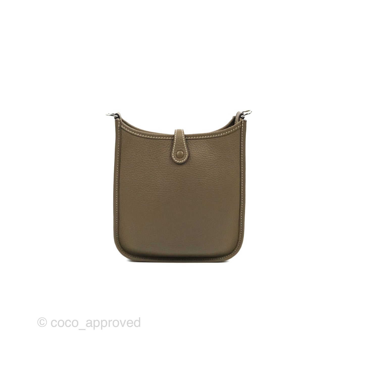 Hermès Mini Evelyne 16 Etoupe Clemence Silver Hardware with Bleu Indigo Strap