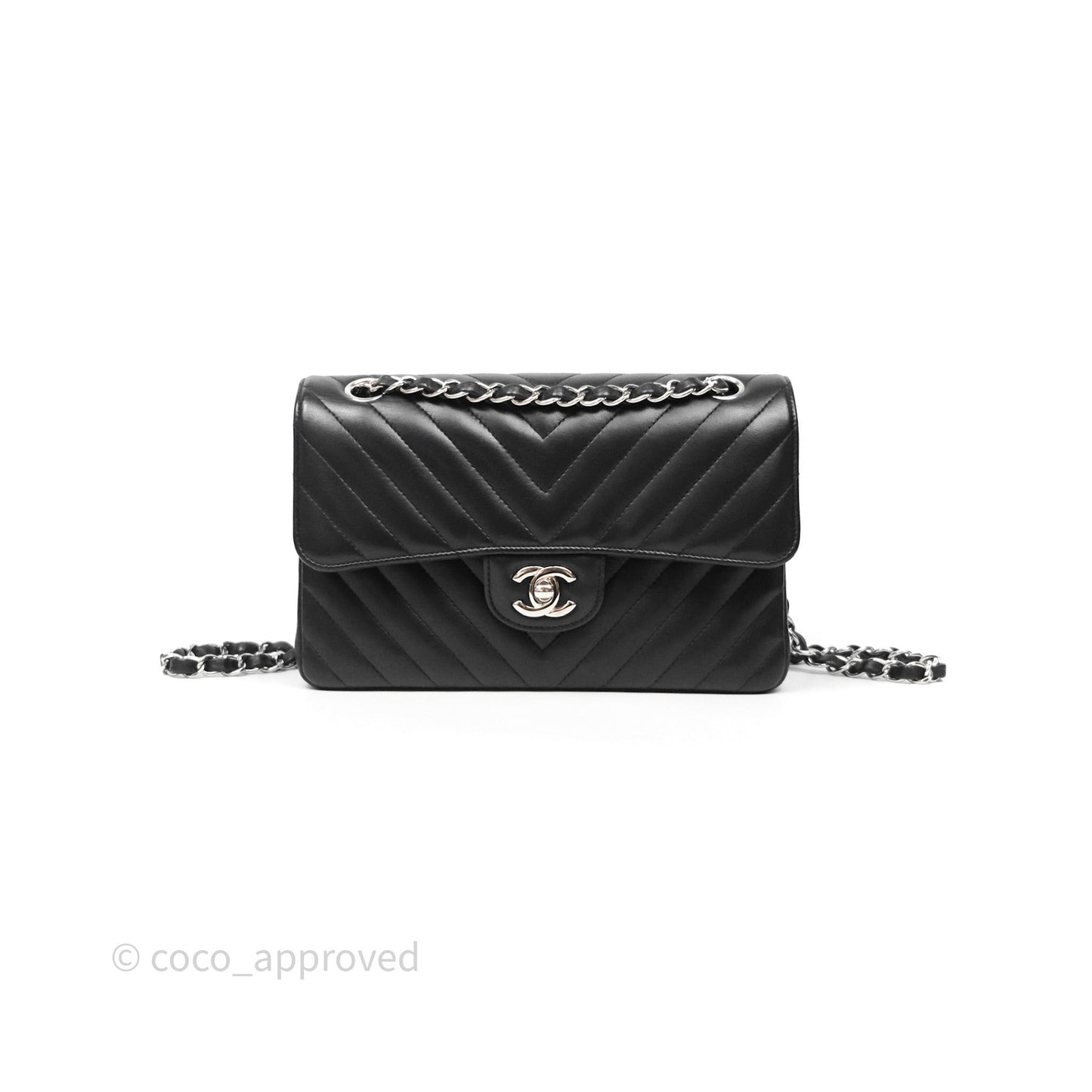 Chanel Small Flap Chevron Black lambskin Silver Hardware
