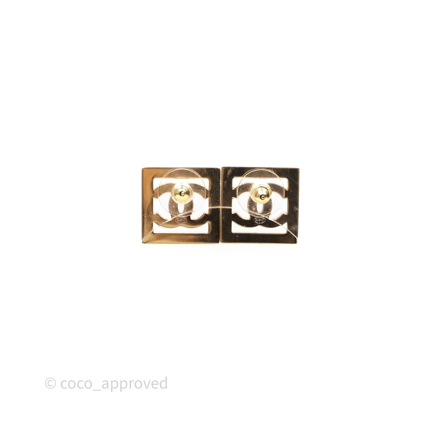 Chanel CC Square Black Earrings Gold Tone 24A