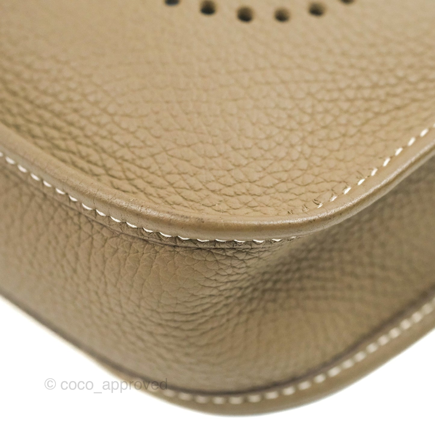 Hermès Mini Evelyne 16 Etoupe Clemence Silver Hardware with Bleu Indigo Strap