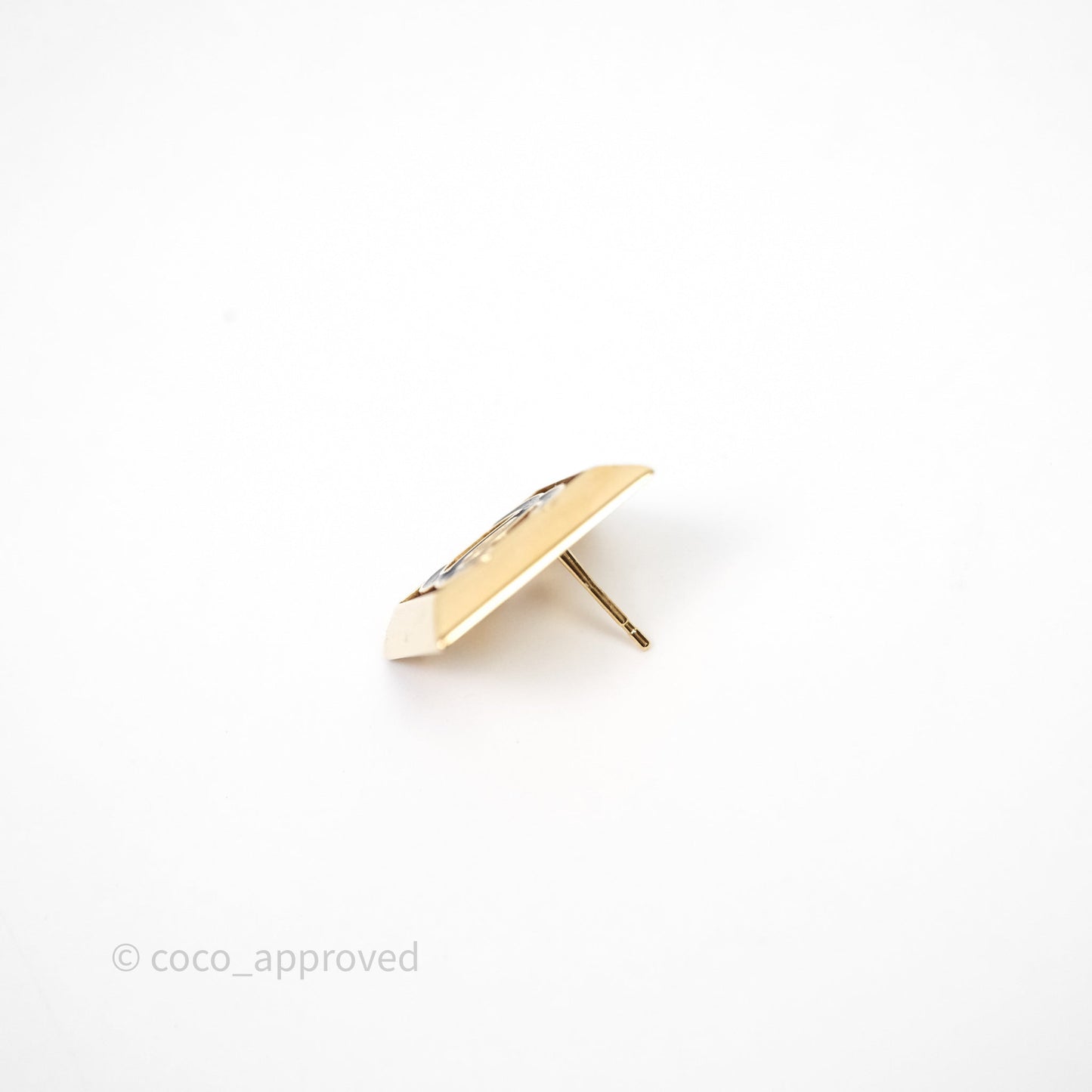 Chanel CC Square Black Earrings Gold Tone 24A