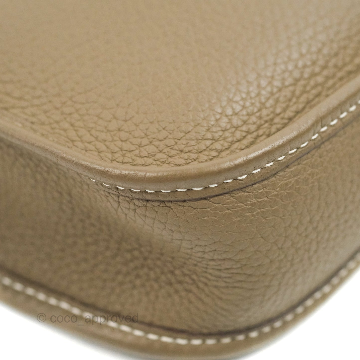 Hermès Mini Evelyne 16 Etoupe Clemence Silver Hardware with Bleu Indigo Strap