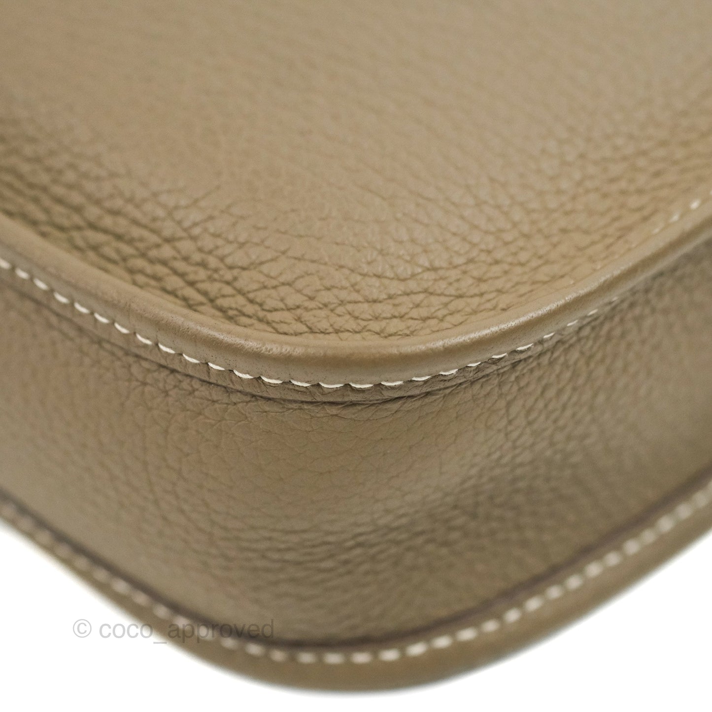 Hermès Mini Evelyne 16 Etoupe Clemence Silver Hardware with Bleu Indigo Strap