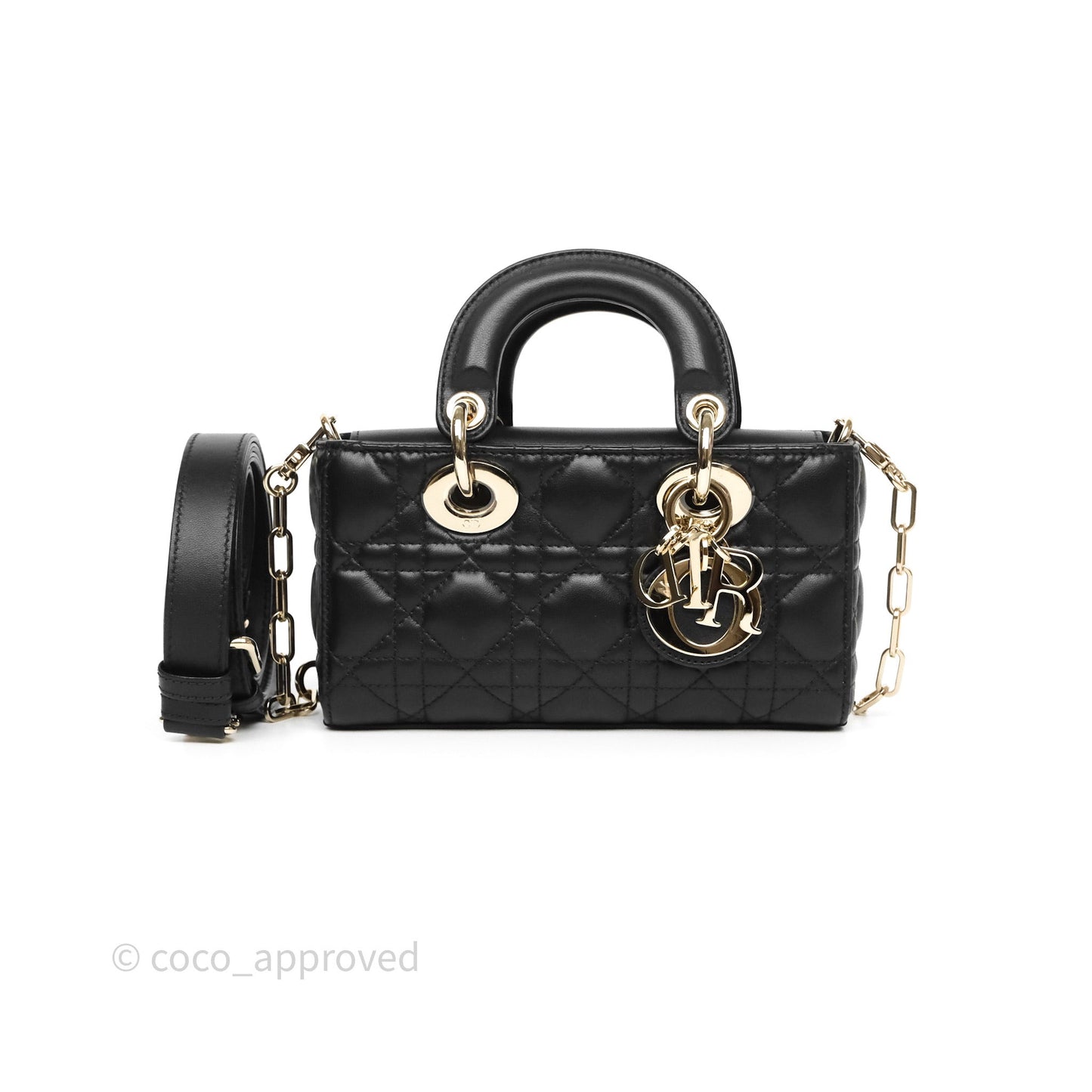 Christian Dior Mini Lady D-Joy Bag Black Cannage Lambskin Gold Hardware
