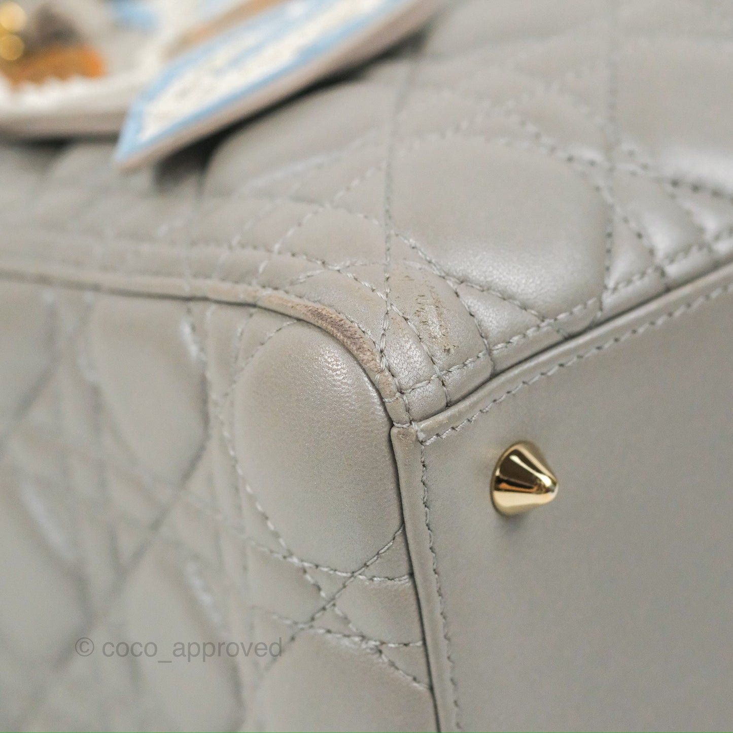 Christian Dior Medium Lady Dior Grey Lambskin Gold Hardware Fox Charm