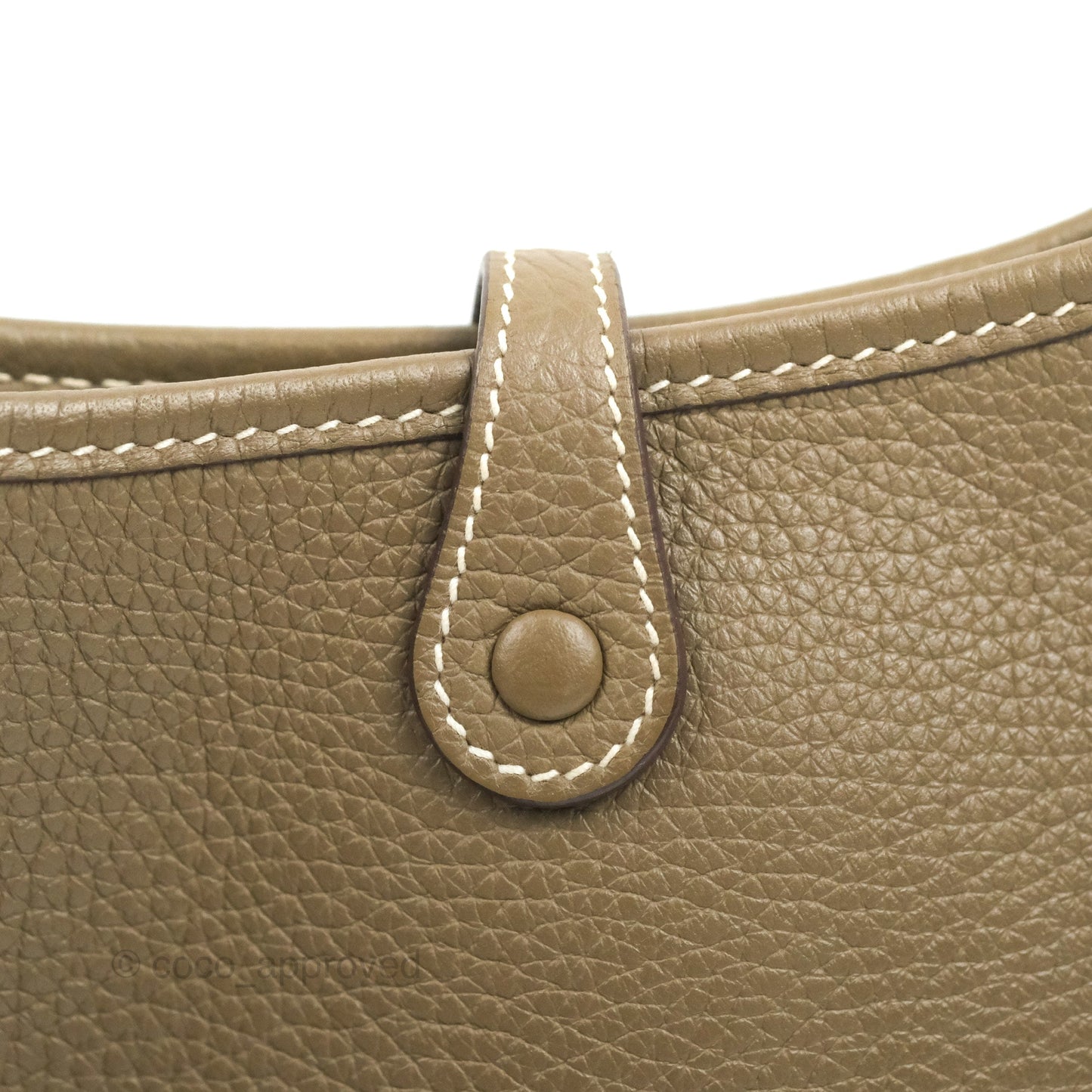 Hermès Mini Evelyne 16 Etoupe Clemence Silver Hardware with Bleu Indigo Strap