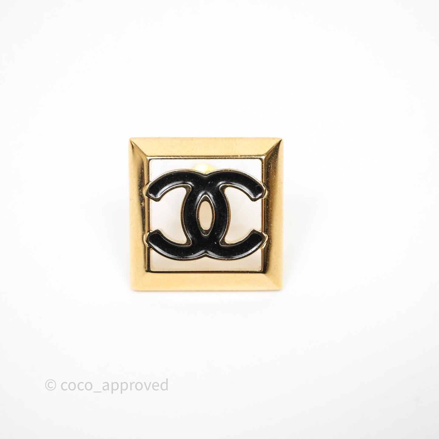 Chanel CC Square Black Earrings Gold Tone 24A