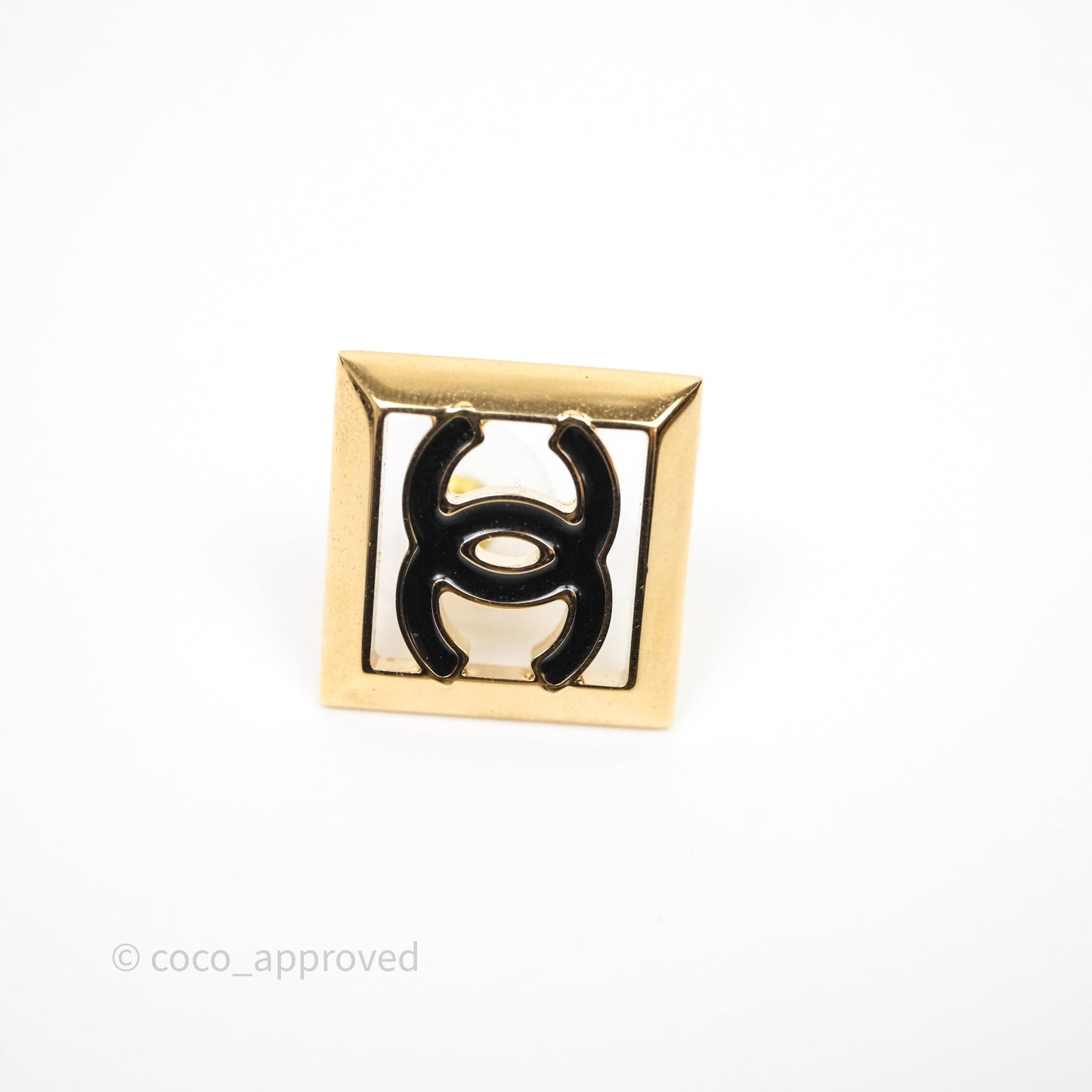 Chanel CC Square Black Earrings Gold Tone 24A